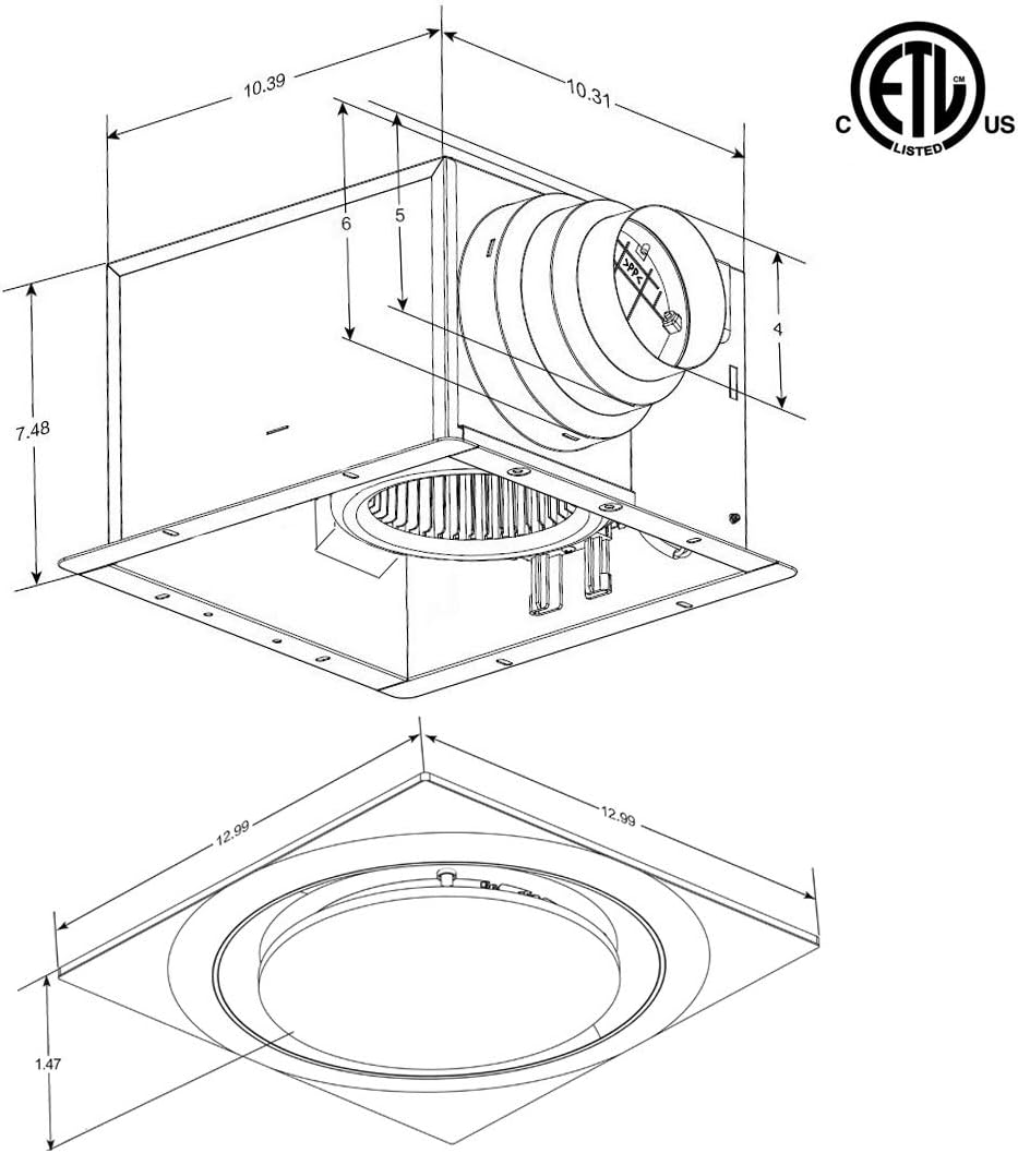 AeroPure ABF110 G16 110 CFM 1.1 Sones Ceiling Mount Ventilation Exhaust Fan