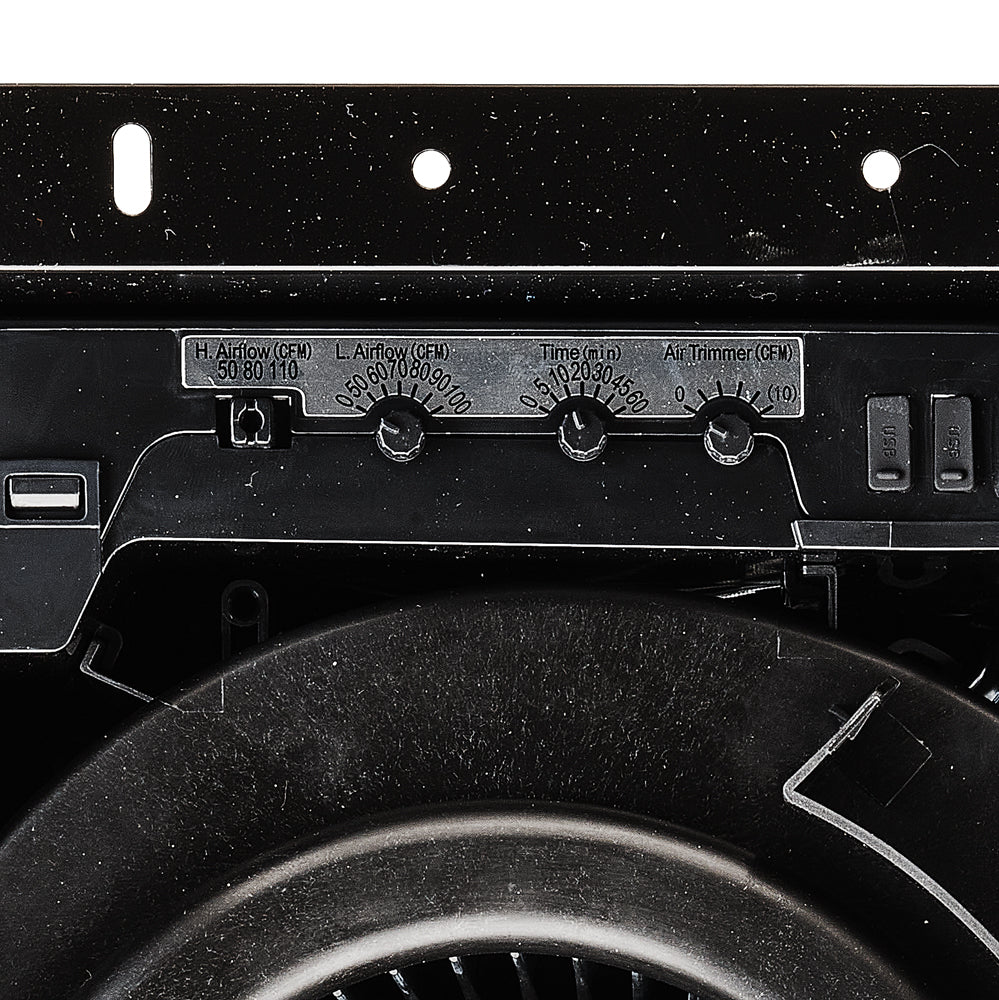 AeroPure ABF110DH L5 50/80/110 Flex CFM™ Adj Slim Fit Fan - DC Motor with LED/Night Light/Humidity - Square Grille - White